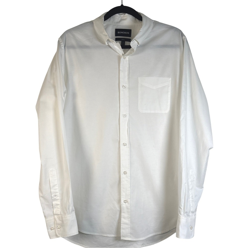 Bonobos Slim Fit White Button Down Shirt Mens Medium Long Stretch Cotton Pocket